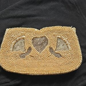 Chic Beaded Clutch in Gold and Cream